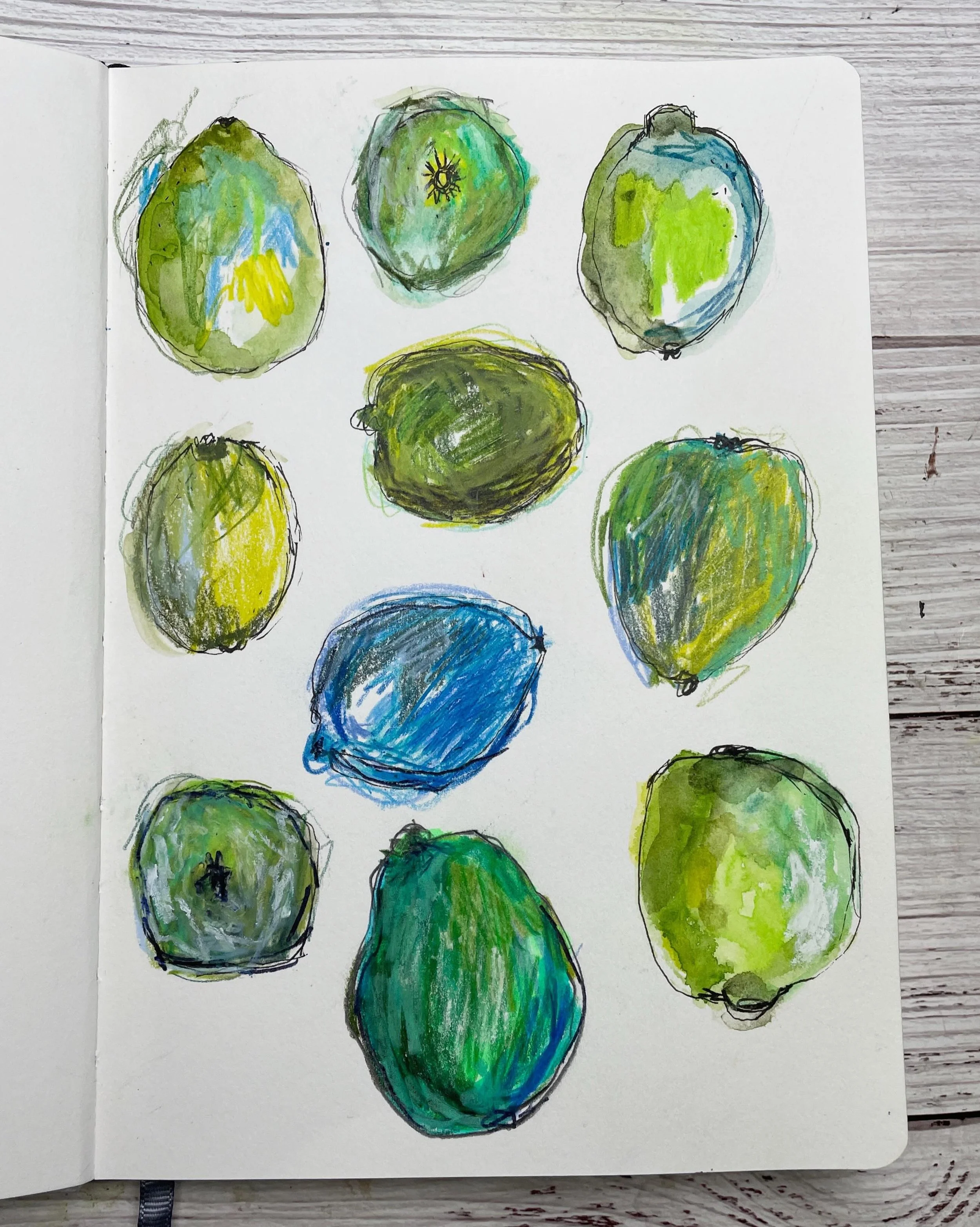 Lime studies with pencils, pens, watercolors and crayons - Day 73. 

100 Days of Creative Drifting: a Sketching Practice #dothe100dayproject #sketchbook #sketchbook #sketching
