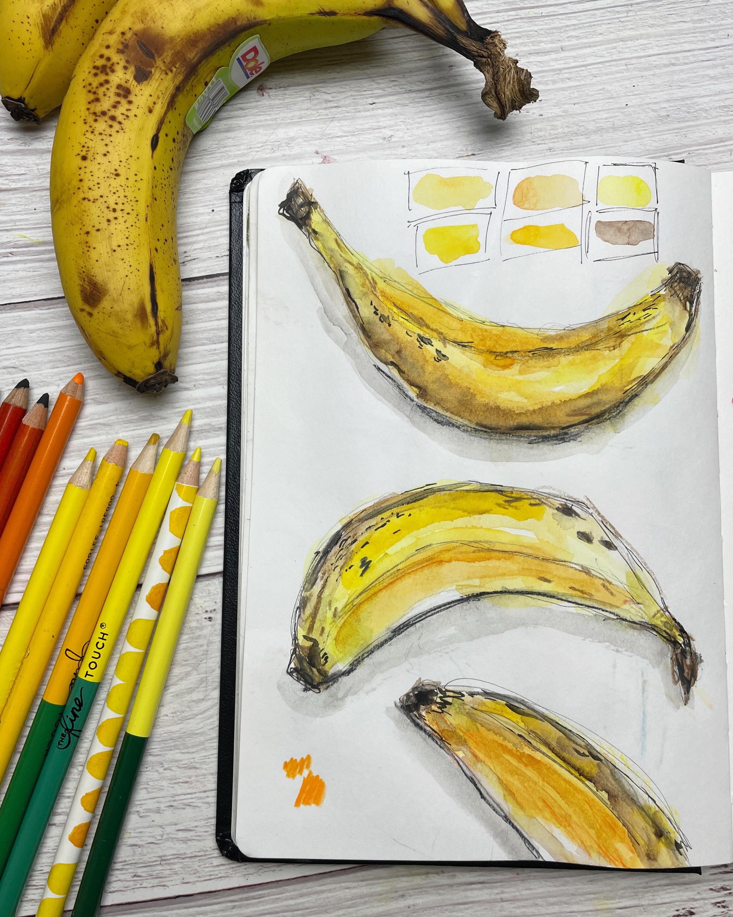 Banana sketches with watercolors, pencils and crayons - Day 87 

100 Days of Creative Drifting: a Sketching Practice

Daily sketching &bull; sketchbook inspiration &bull; art journaling &bull; mixed media art &bull; creative practice &bull; sketch a 