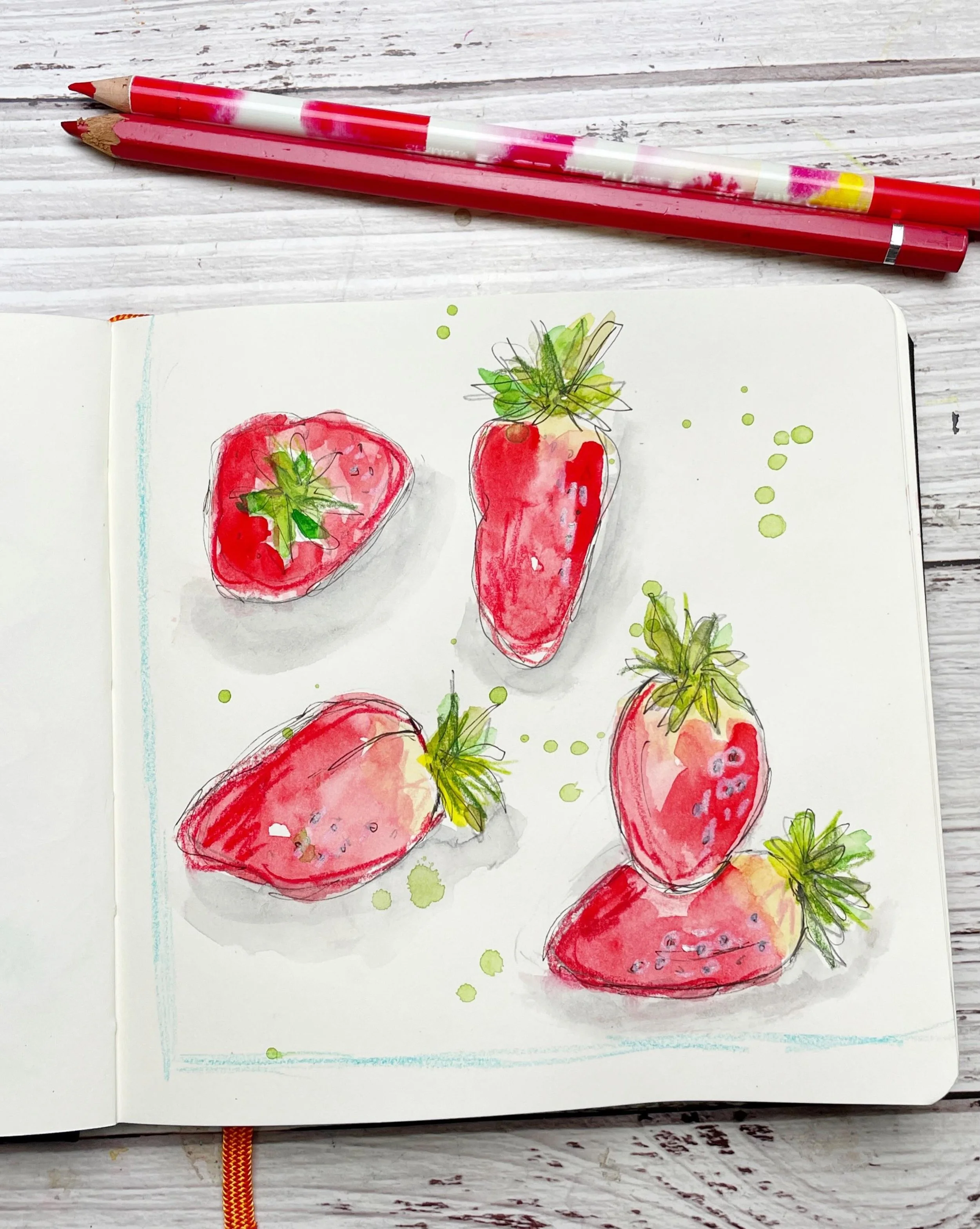 Strawberries with watercolor, pencils and crayons - Day 88 

100 Days of Creative Drifting: a Sketching Practice 

Daily sketching &bull; sketchbook inspiration &bull; art journaling &bull; mixed media art &bull; creative practice &bull; sketch a day