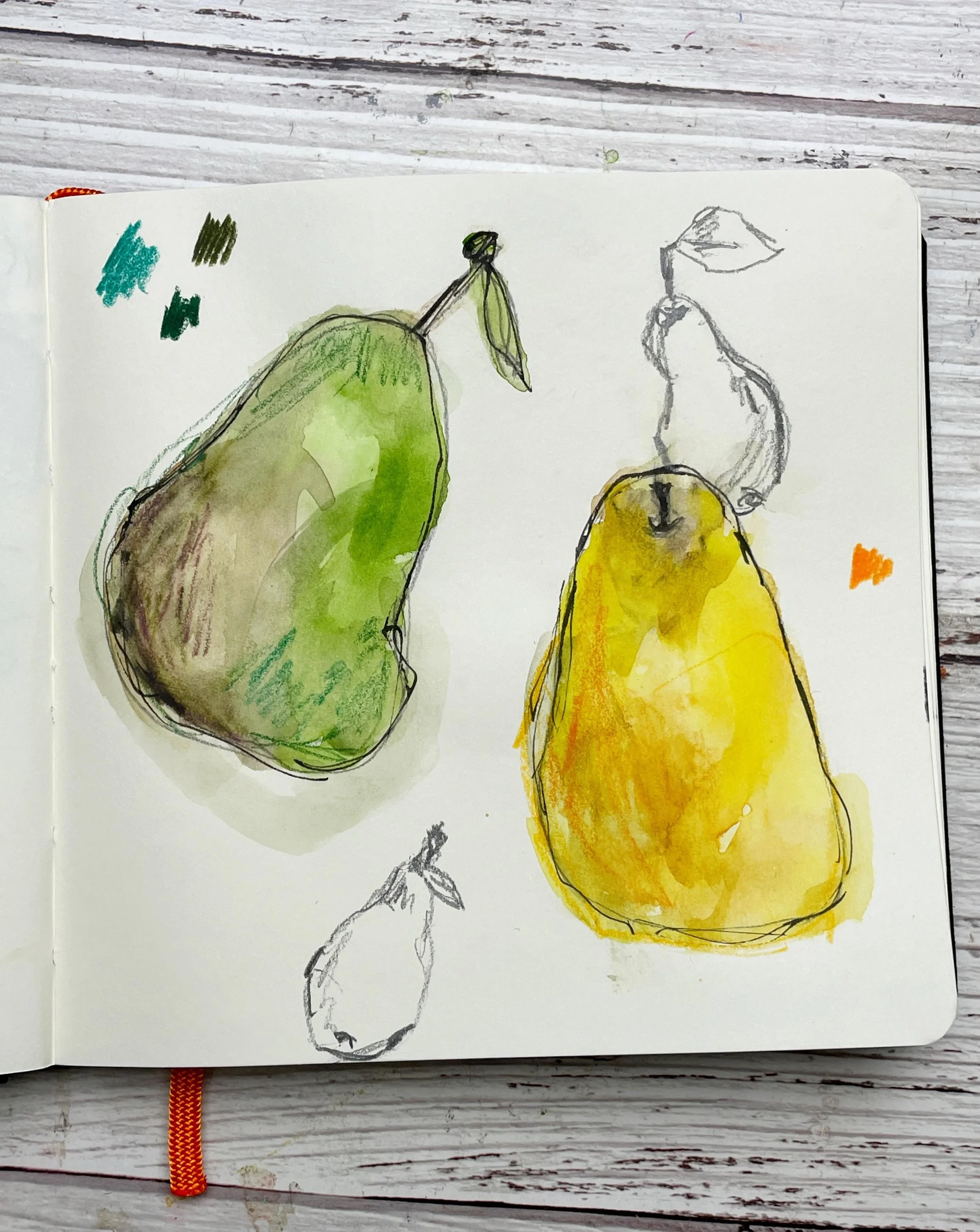 Random pear sketches with pencil, watercolor, pencils and pen - Day 90

100 Days of Creative Drifting: a Sketching Practice

Daily sketching &bull; sketchbook inspiration &bull; art journaling &bull; mixed media art &bull; creative practice &bull; sk