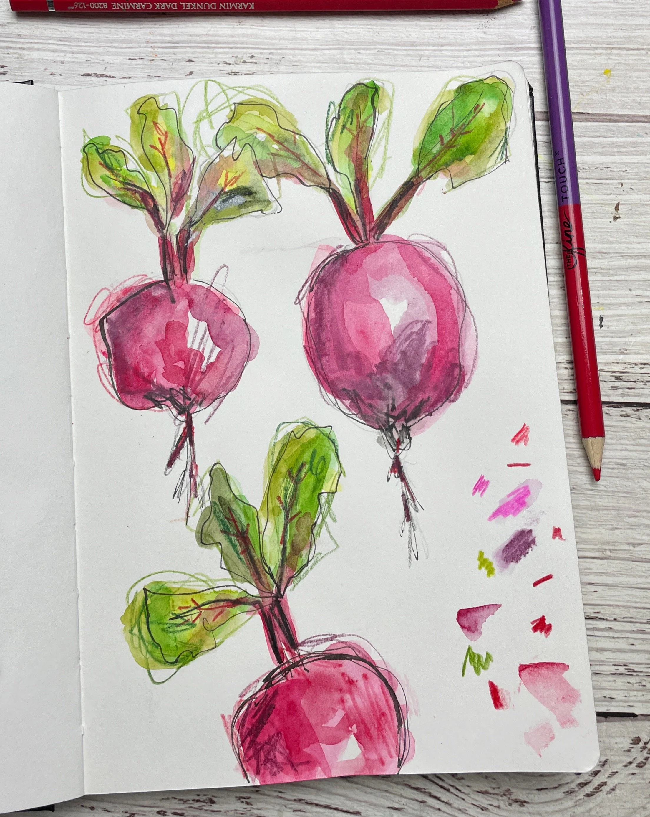 Garden Beet Drawings in Bold Pinks and Fresh Botanical Greens