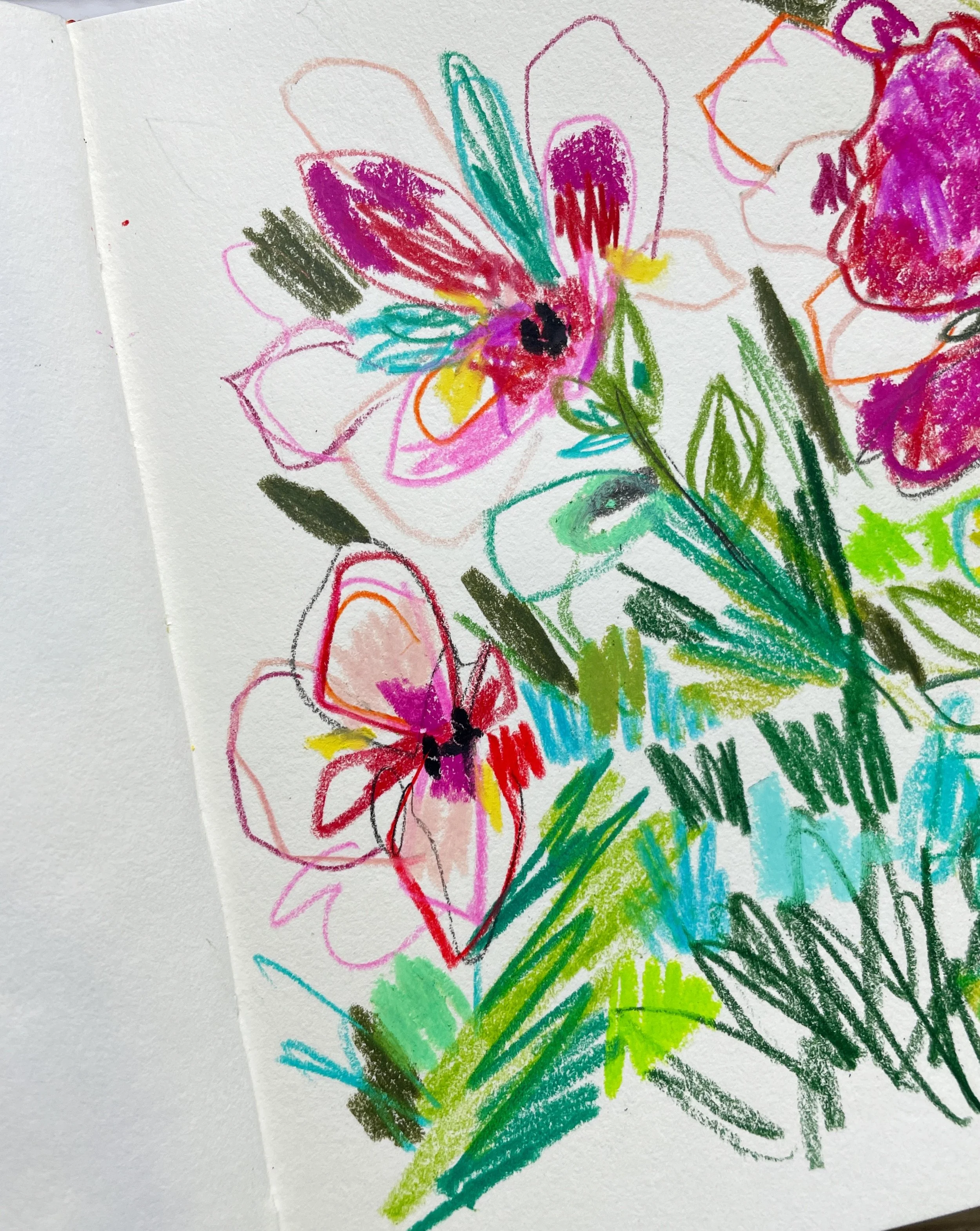 Colorful Flower Sketchbook Page in Vibrant Spring and Summer Colors