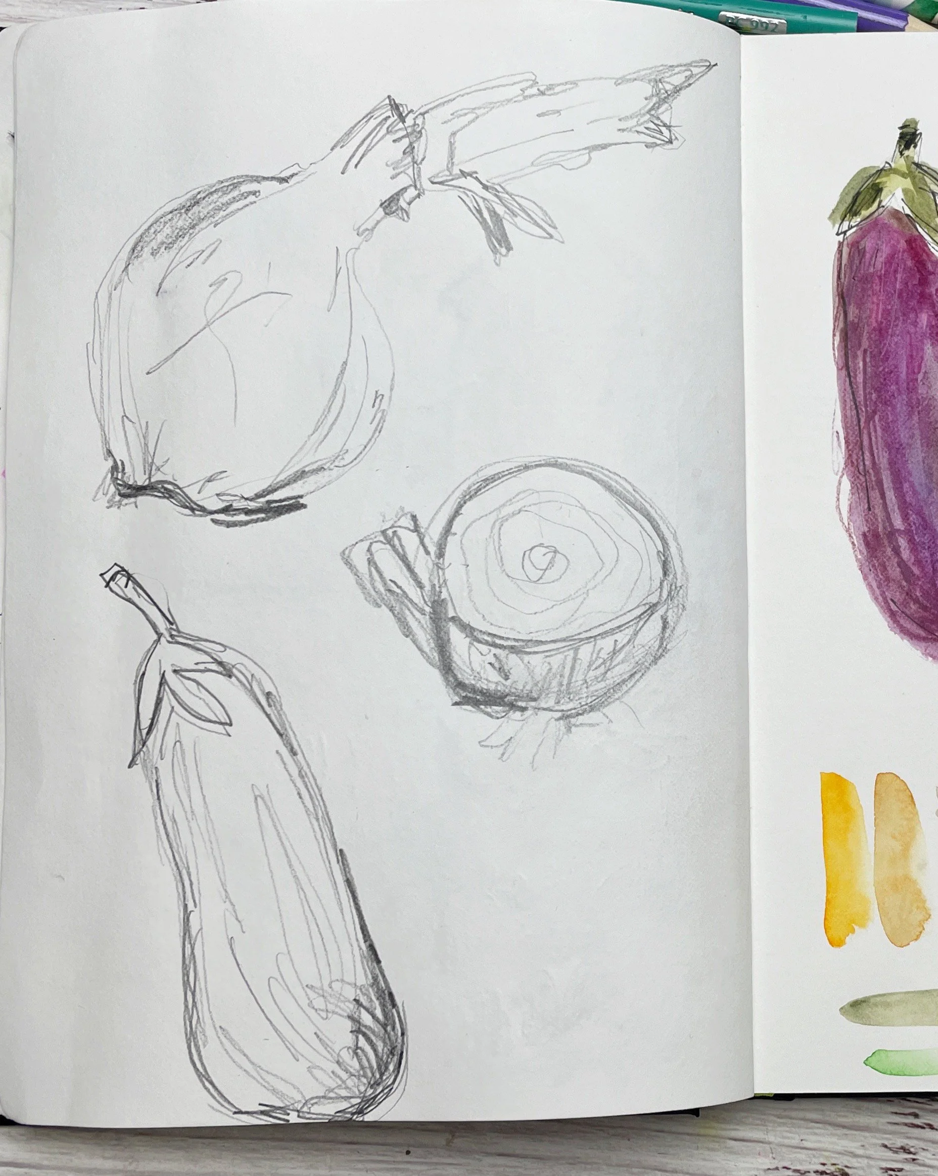 Vegetable Sketchbook Studies Exploring Shape, Form, and Observation