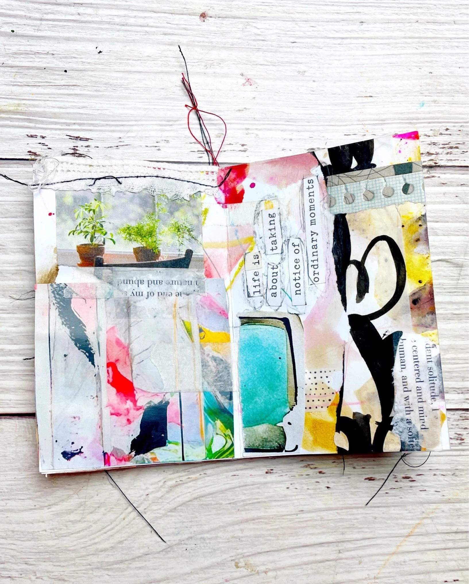 Zine play, mixed media collage, and lots of little layers. ✂️ 

#zines #zinemaking #mixedmediart #zines Thanks Kristin Peterson for her Zine Madness online class.

*****

Handmade mixed media art zine pages layered with collage, painted papers, mark 