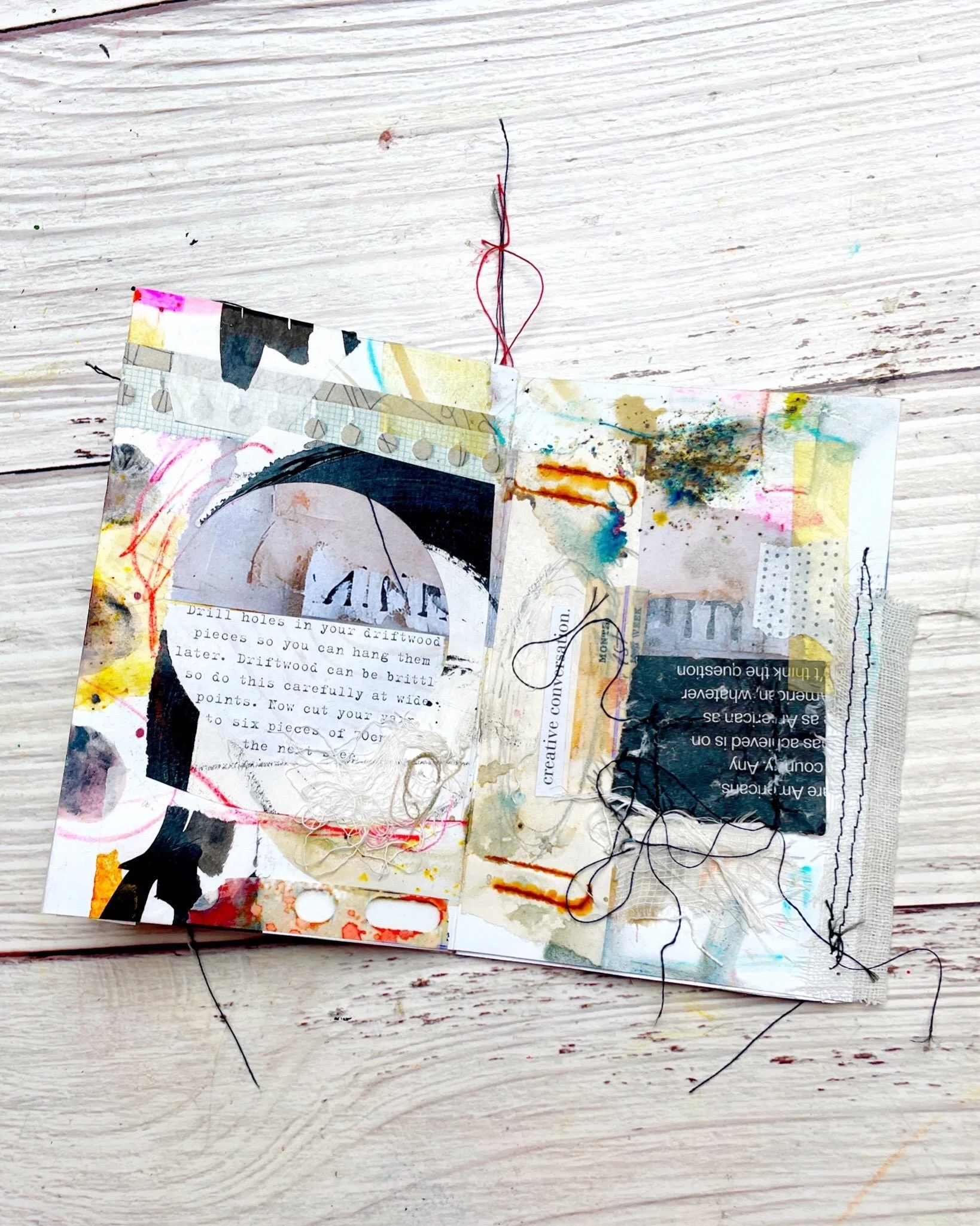 A little zine play + mixed media collage. ✂️🎨 

#zines #zinemaking #mixedmediart #zines Thanks Kristin Peterson for her Zine Madness online class.

*****

A peek inside one of my handmade art zines, combining mixed media collage, painted and found p