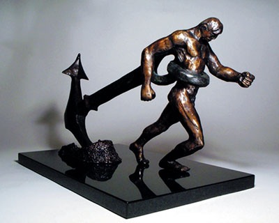 I don't know why this man is pulling an anchor with his waist but I respect his perseverance.