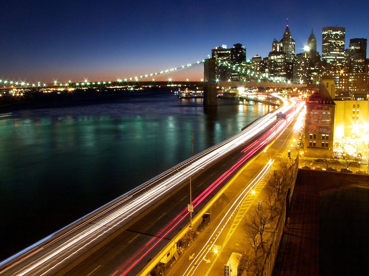 The Brooklyn Bridge and the FDR Drive, as seen from the Manhattan Bridge
