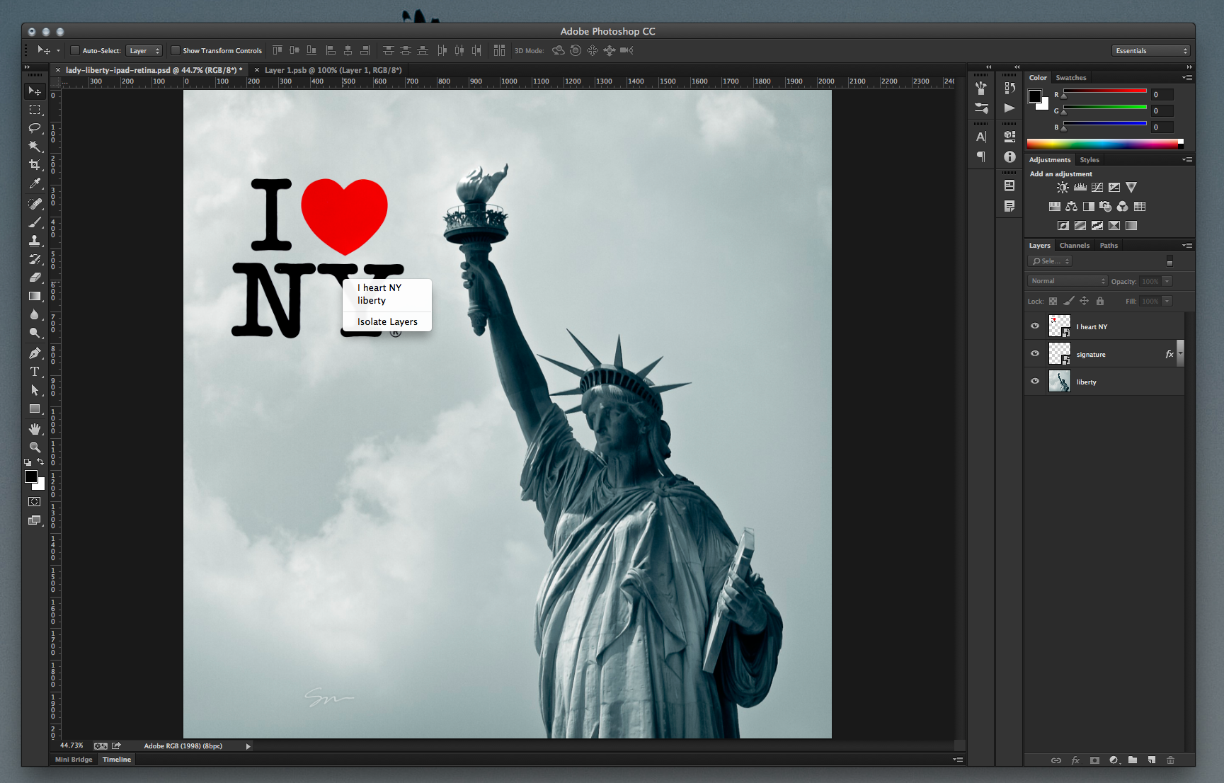 Right-click on the canvas to view selected layers in Isolation Mode