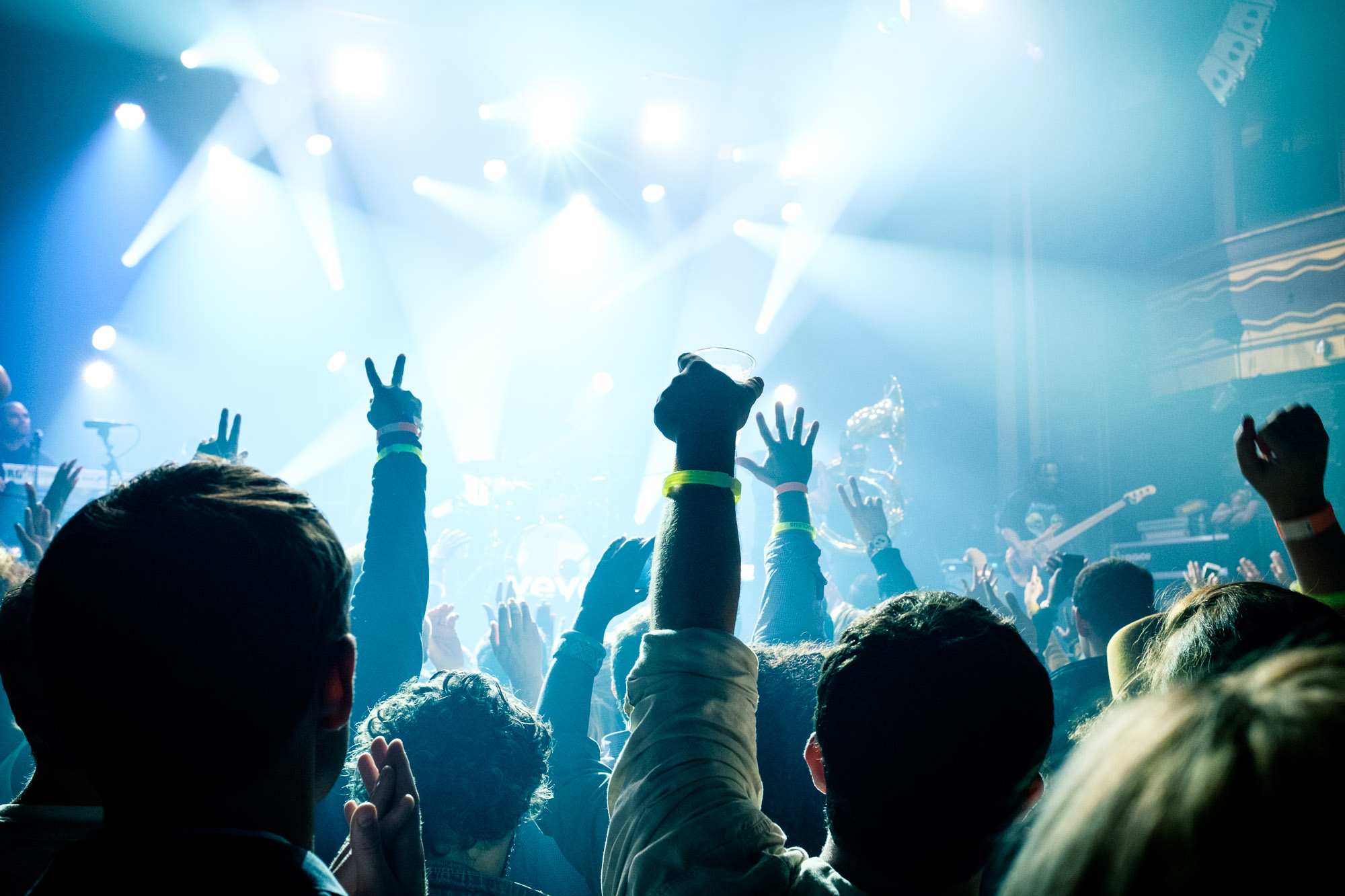 The crowd reacts to the Roots' performance during Advertising Week at Webster Hall.