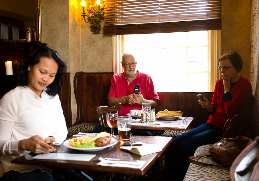 Wife & pensioners grapple with technology, Pub, Wirksworth, June 2013
