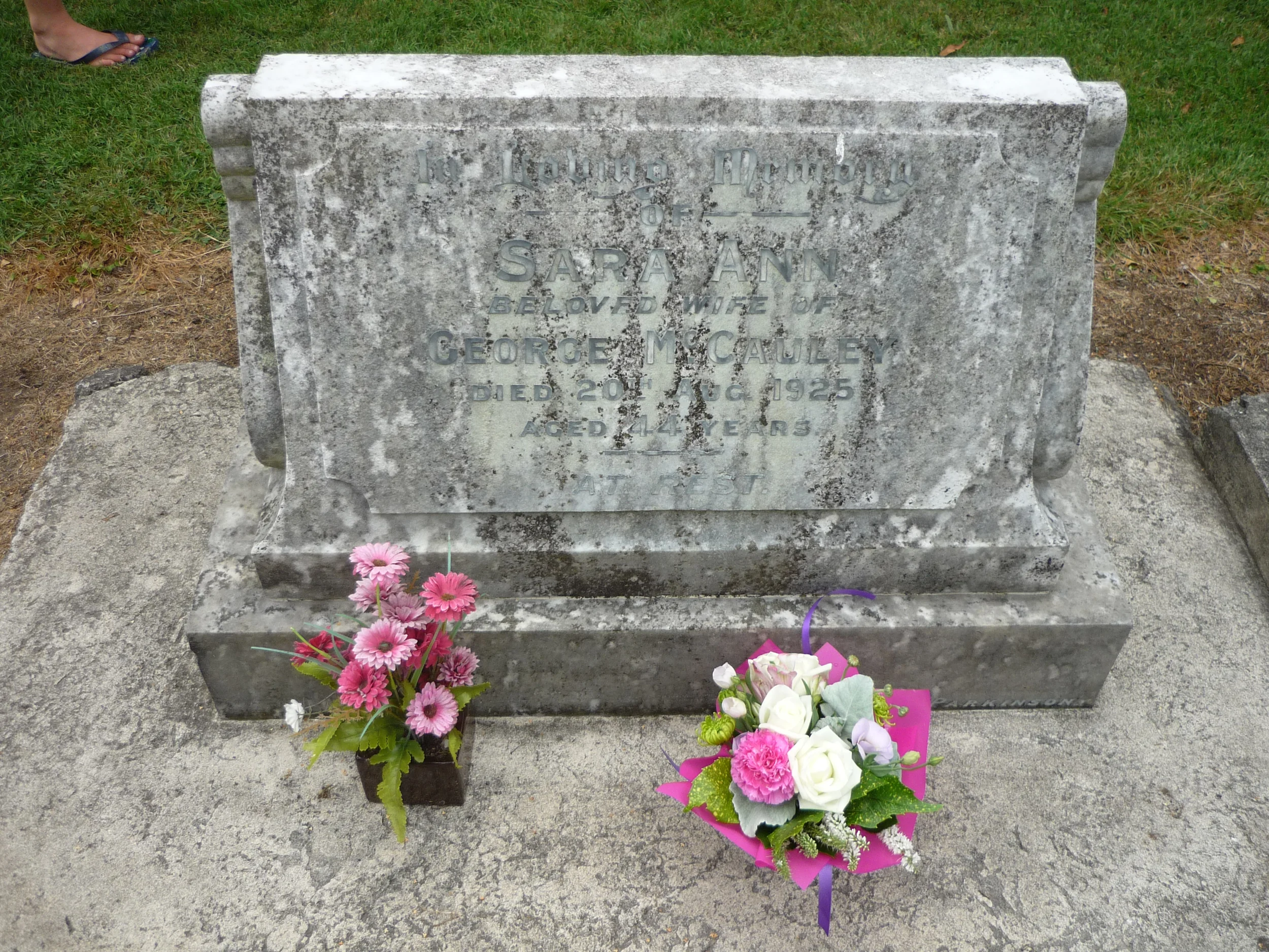 Grave of Sara(h) Ann McCauley (nee Ford)