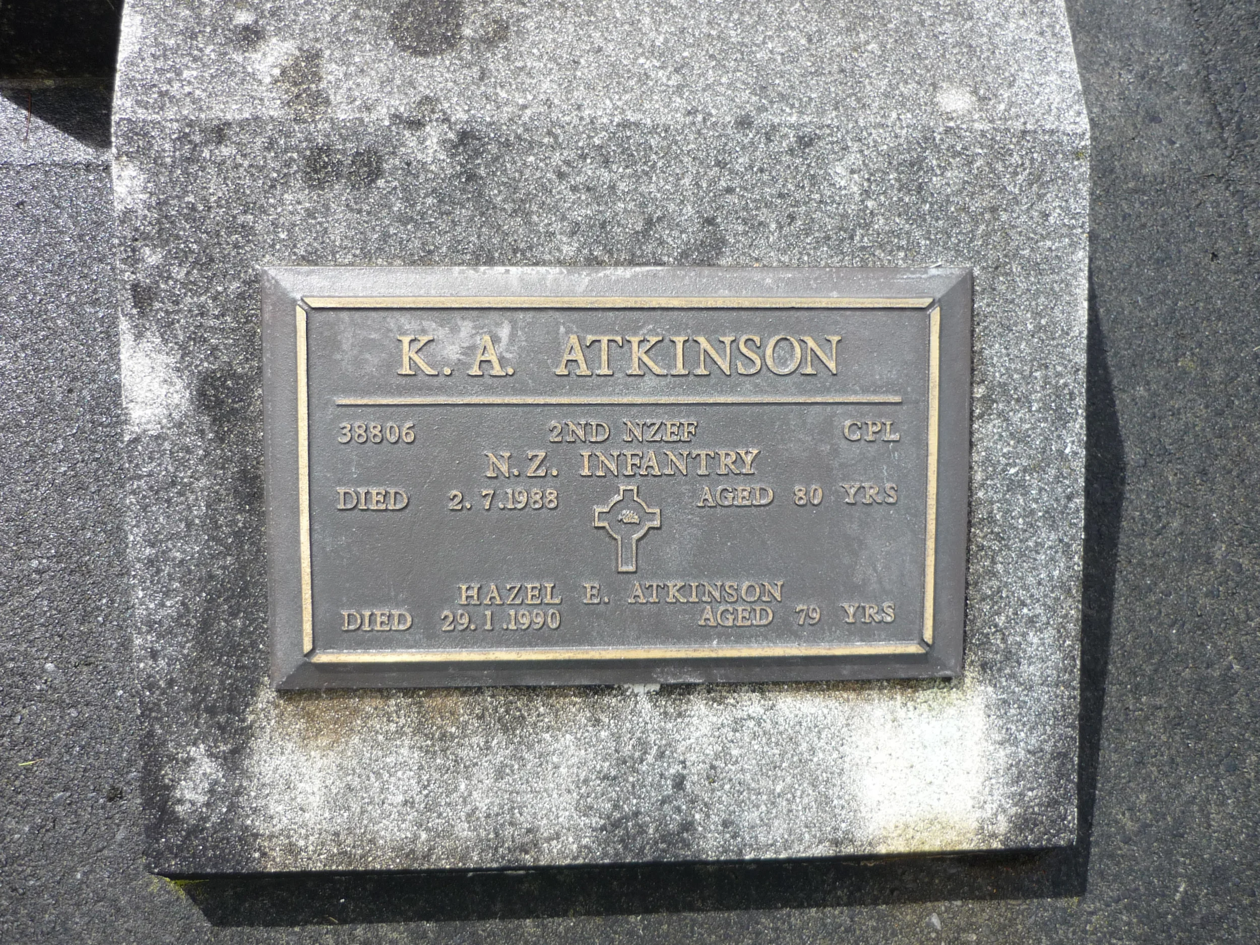 Memorials to Keith Armstrong Atkinson and Hazel Emily Atkinson (nee McCauley/ Anderson)