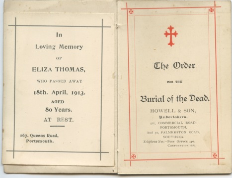 Eliza Ann Thomas death commemoration booklet. Provided by Theo Pardoen