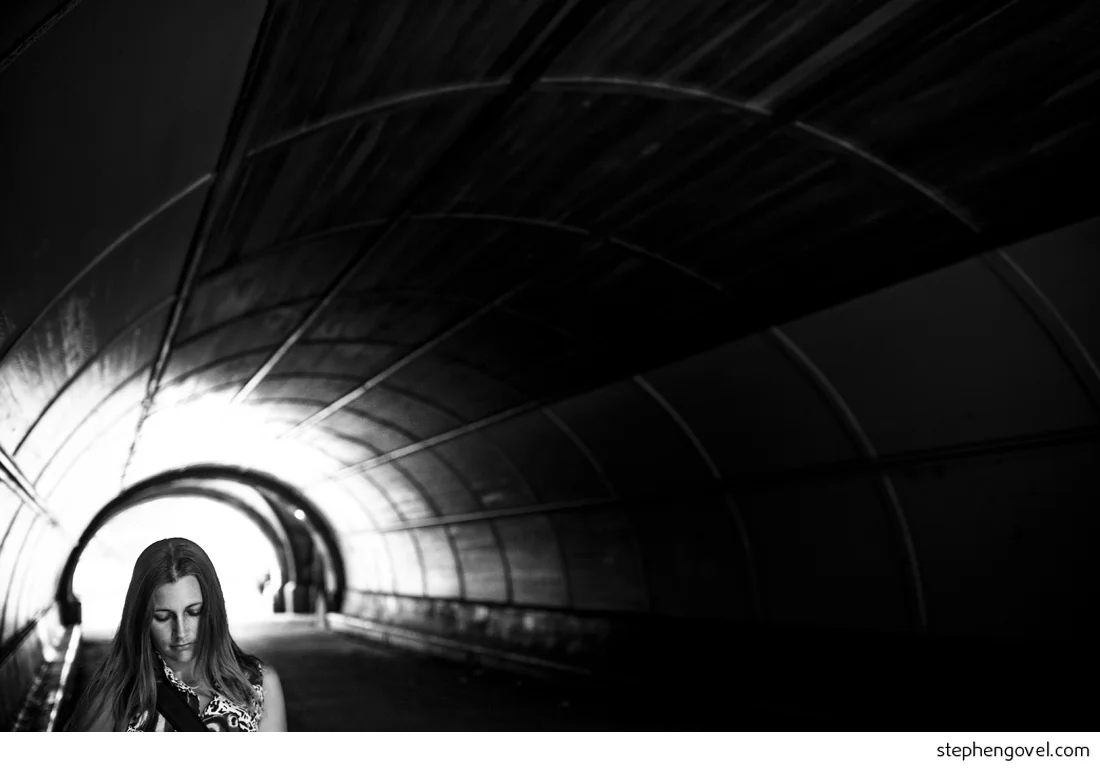 brooklyn portrait light tunnel black and white yoga