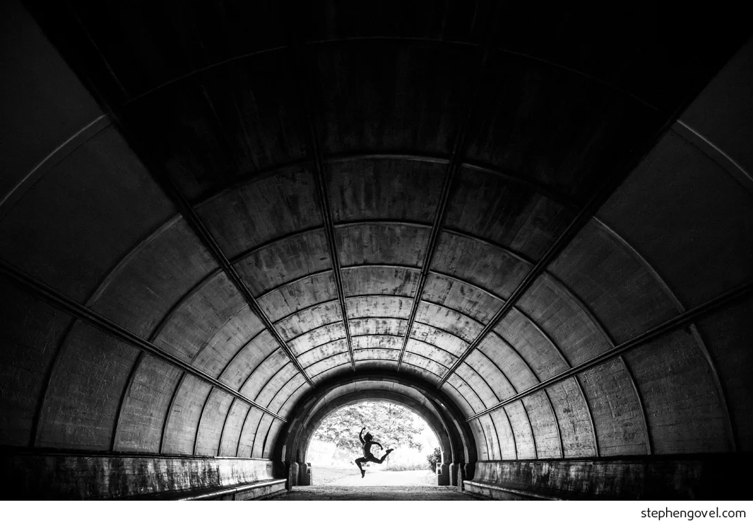 brooklyn portrait light tunnel black and white yoga