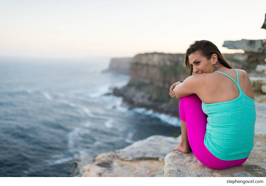 sydney northern beaches headland backlit yoga meditation wellbeing portrait
