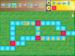 Conditional statements on Kodable. The instructions are the arrows in the top left side of the screen. Note the arrow with the red background - this is a conditional statement.