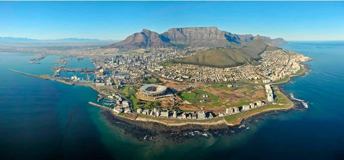 Aerial view of Cape Town, with the beachfront where I grew up (right side of photo)