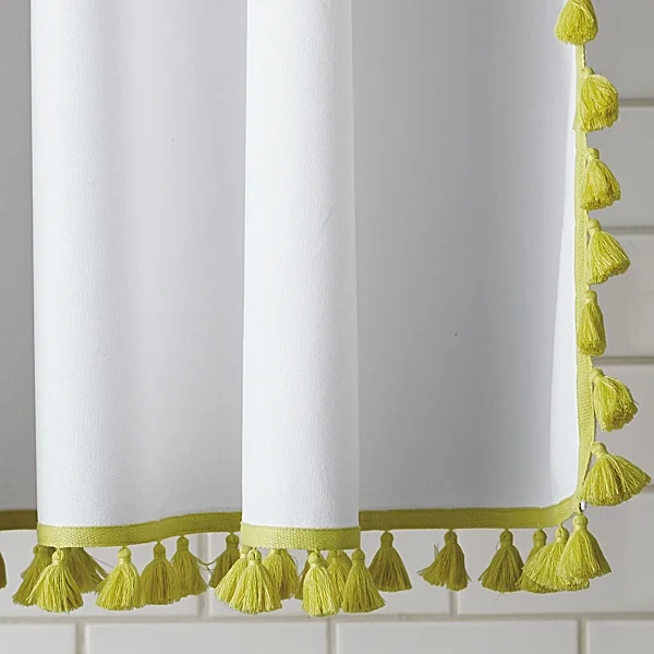 Crisp and Springy: Tassel Shower Curtain in Citrine from Serena and Lily