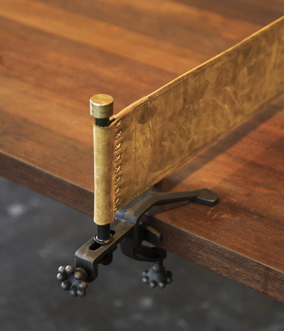 Leather net and industrial clamp detail