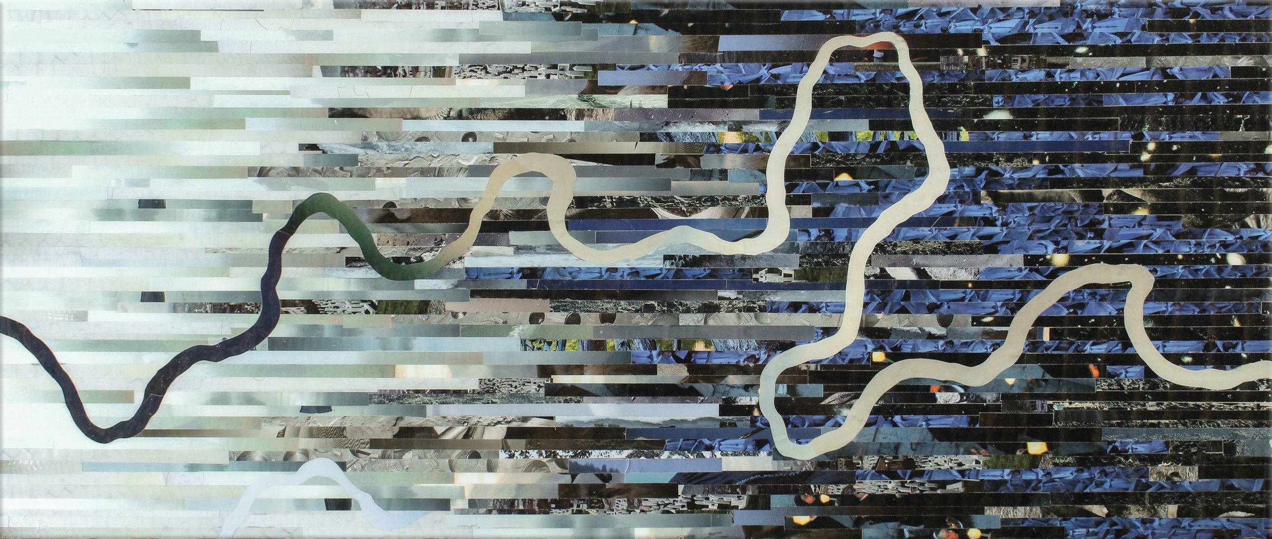 Ocean, 2017 — 38.5" x 16", hand-cut collage with resin