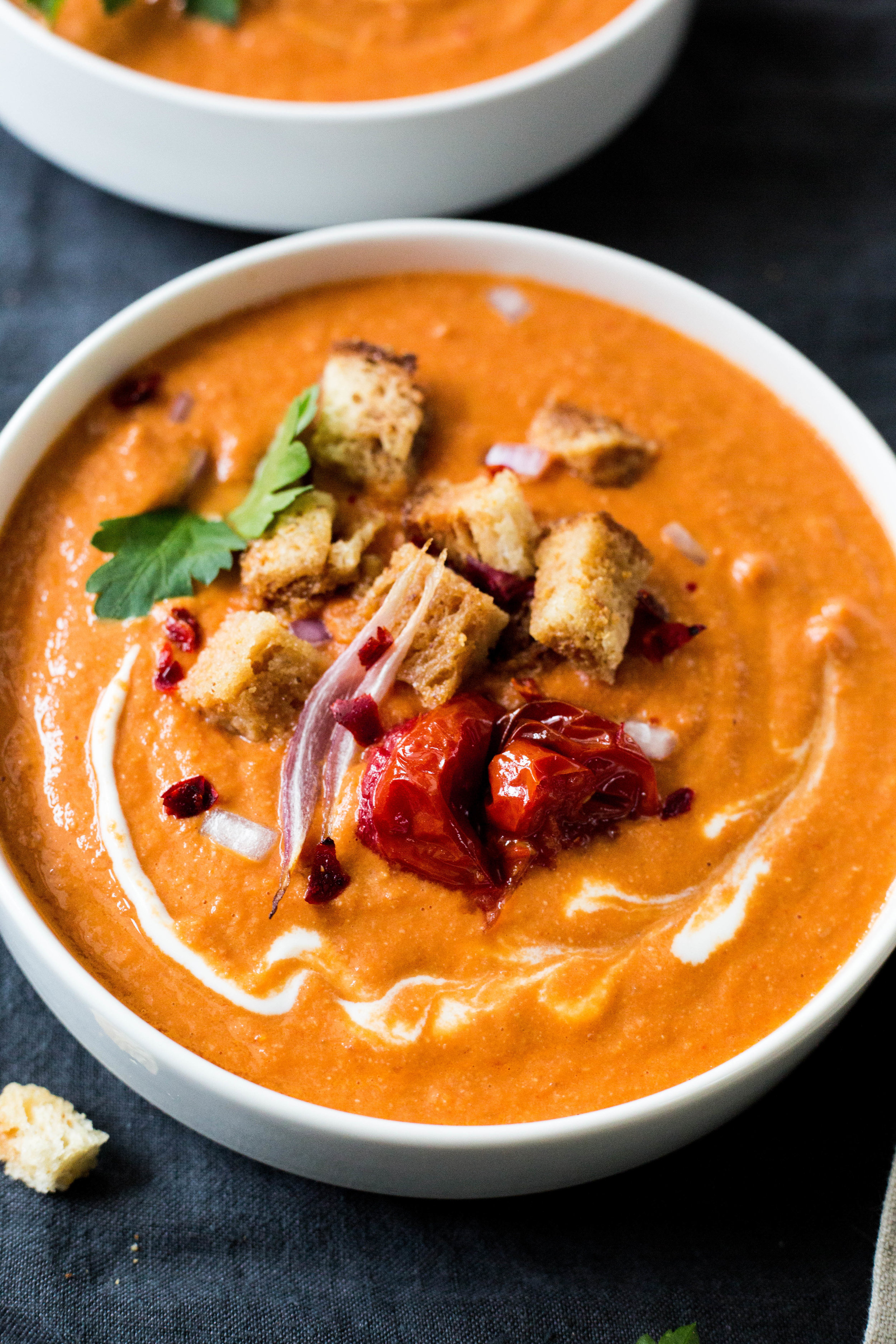 Creamy Harissa Spice Tomato Soup | Vegan | Gluten-Free | #puremamas