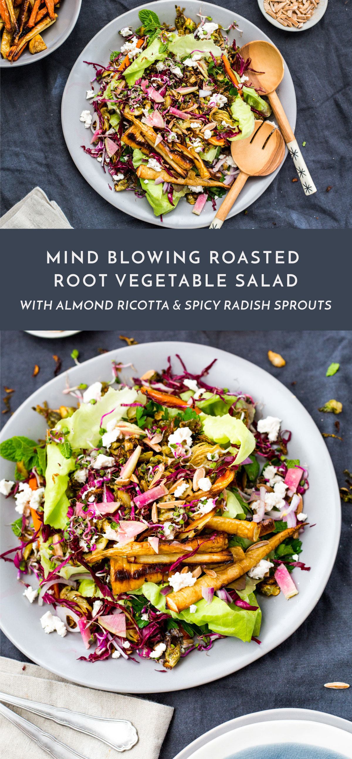 Roasted Root Veggie & Spicy Radish Salad with almond ricotta cheese | #vegan #glutenfree | #puremamas