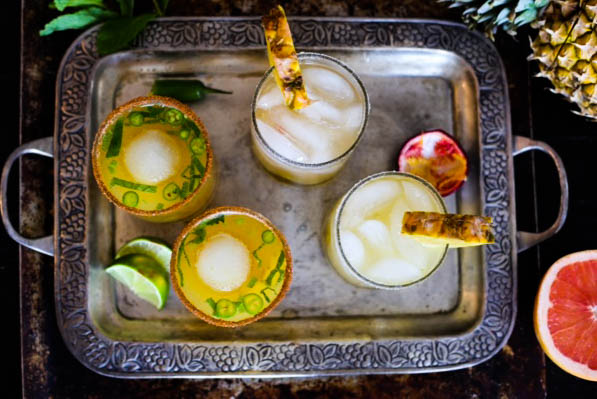 recipe alert! fresh spicy pineapple margs + passionfruit lemon margs. Plant-based #vegan recipes. #purekitchenblog
