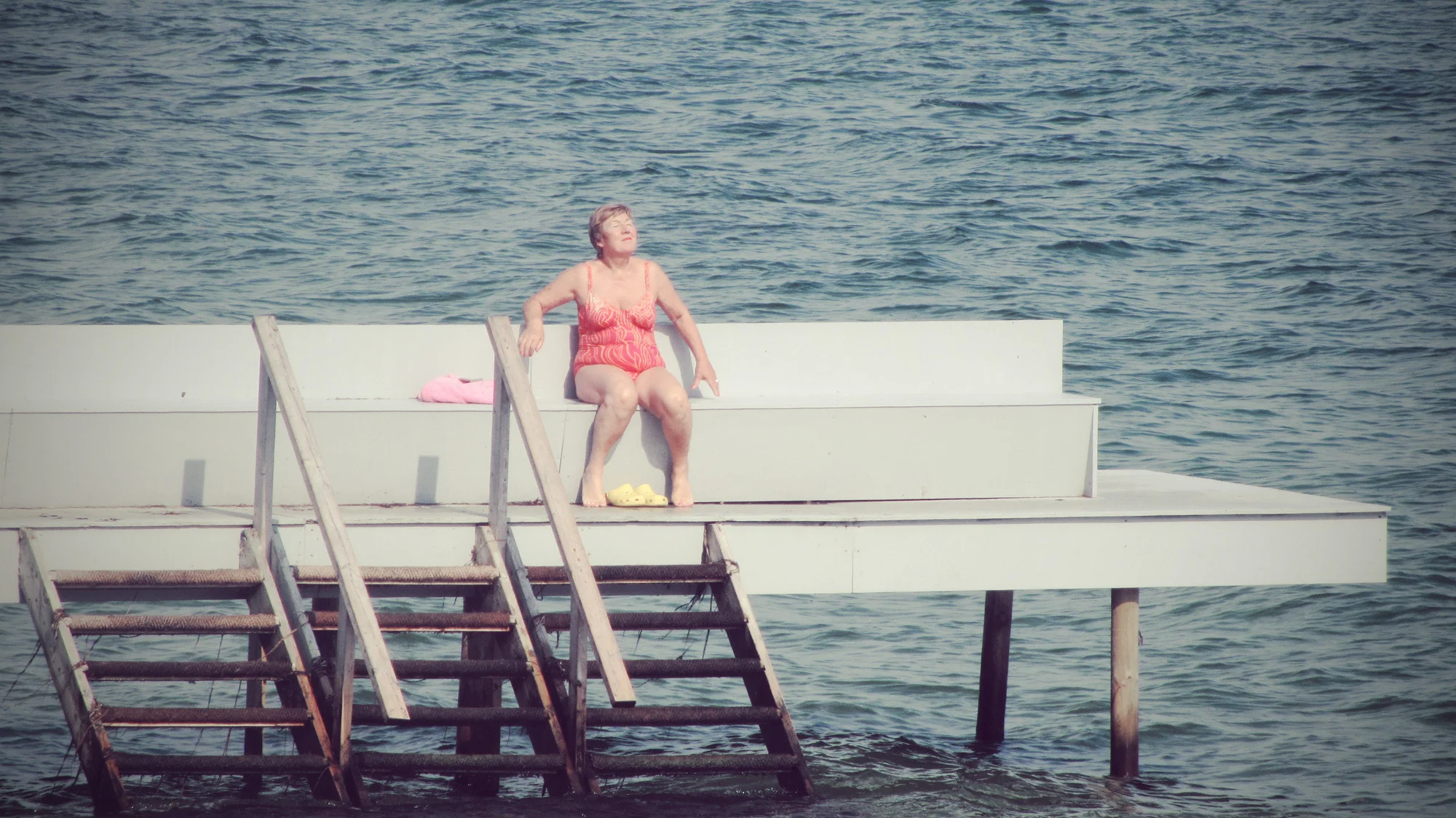 Basking in the boiling +12 weather.