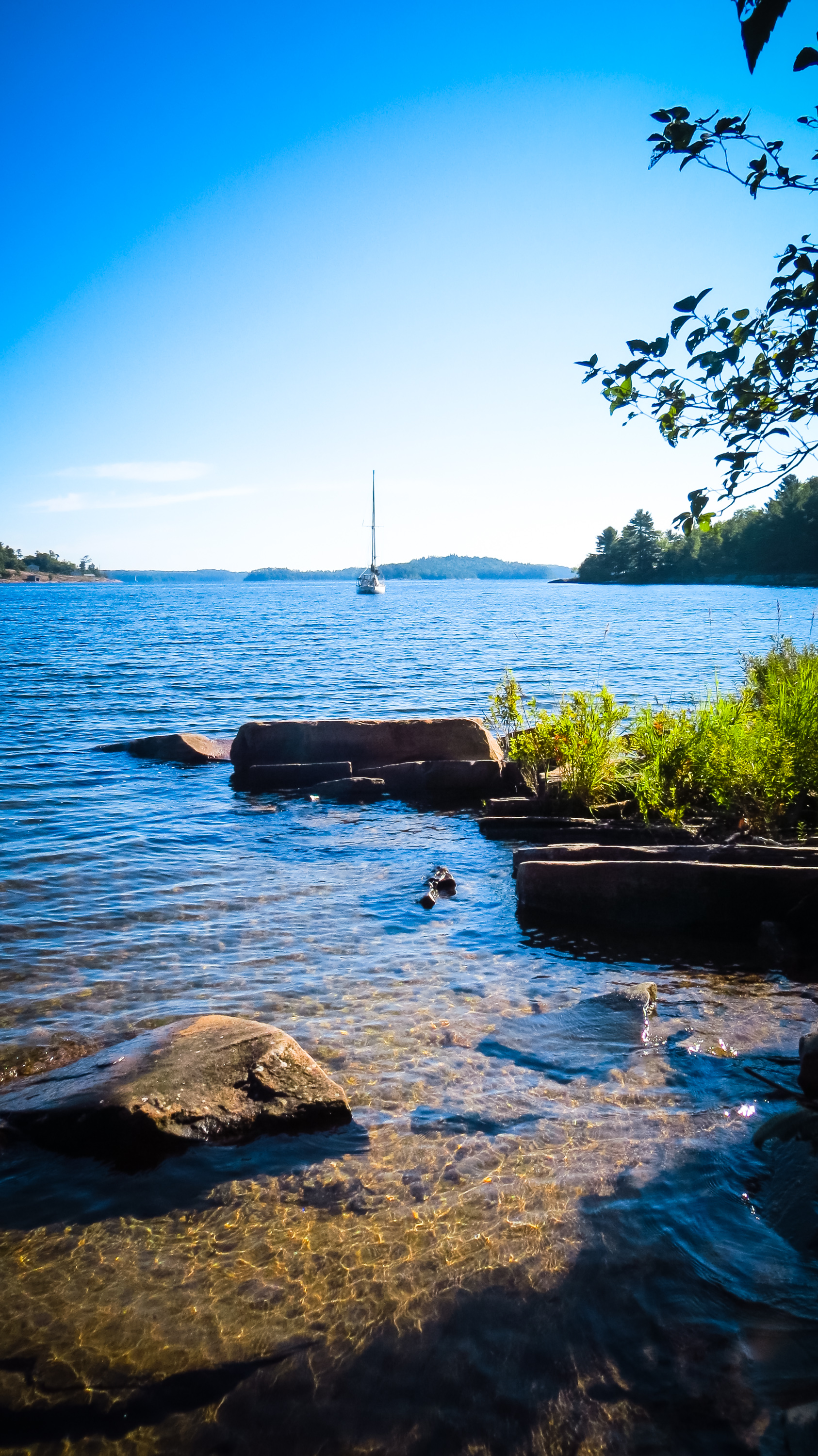 Our private beach accessed via a short walk down the granite banks from our campsite.