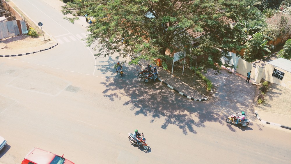  A view of motos waiting for customers outside The Office 