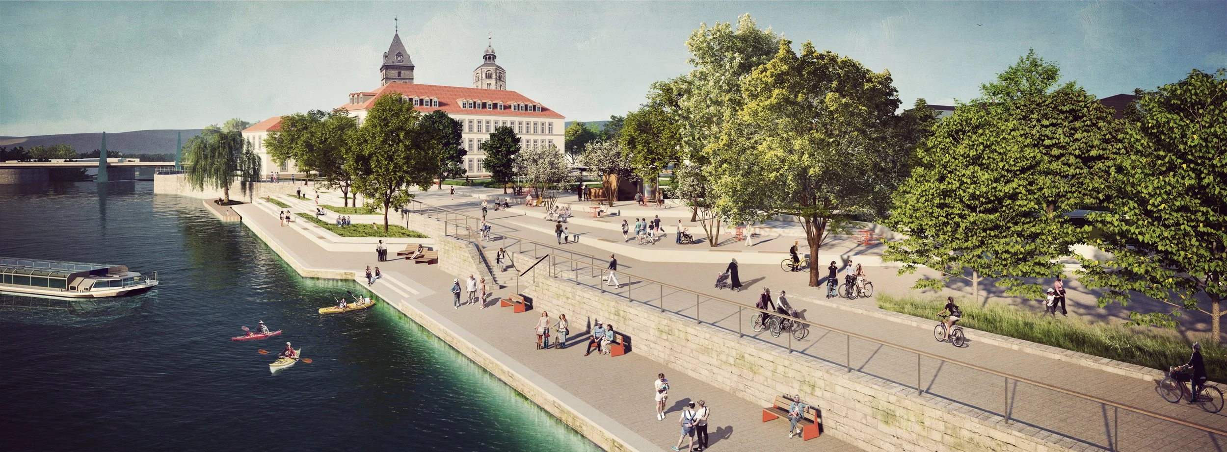 Aerial View over Waterfront Promenade & Terrace
