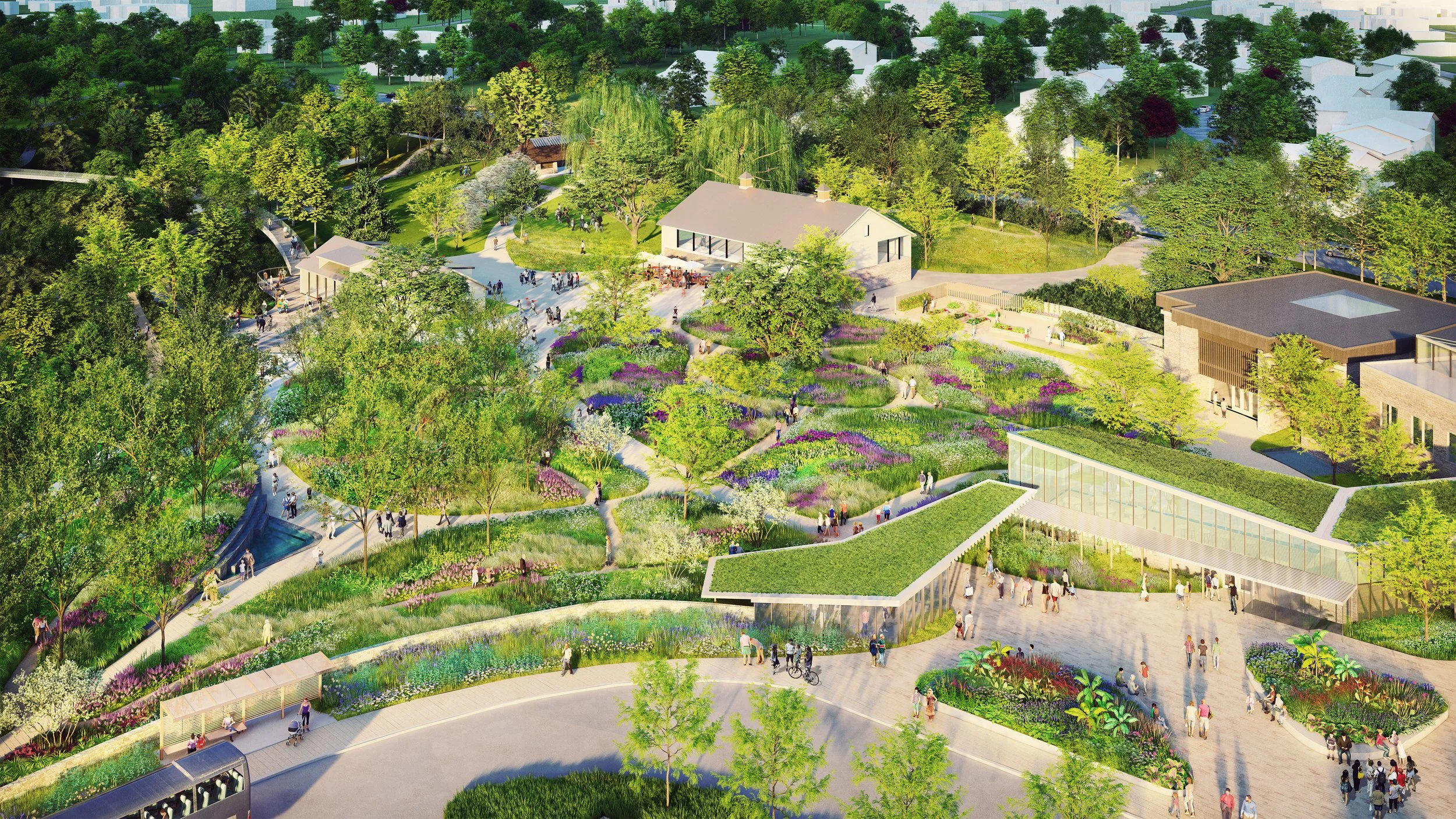 Aerial view over the Entry, Central and Core Gardens