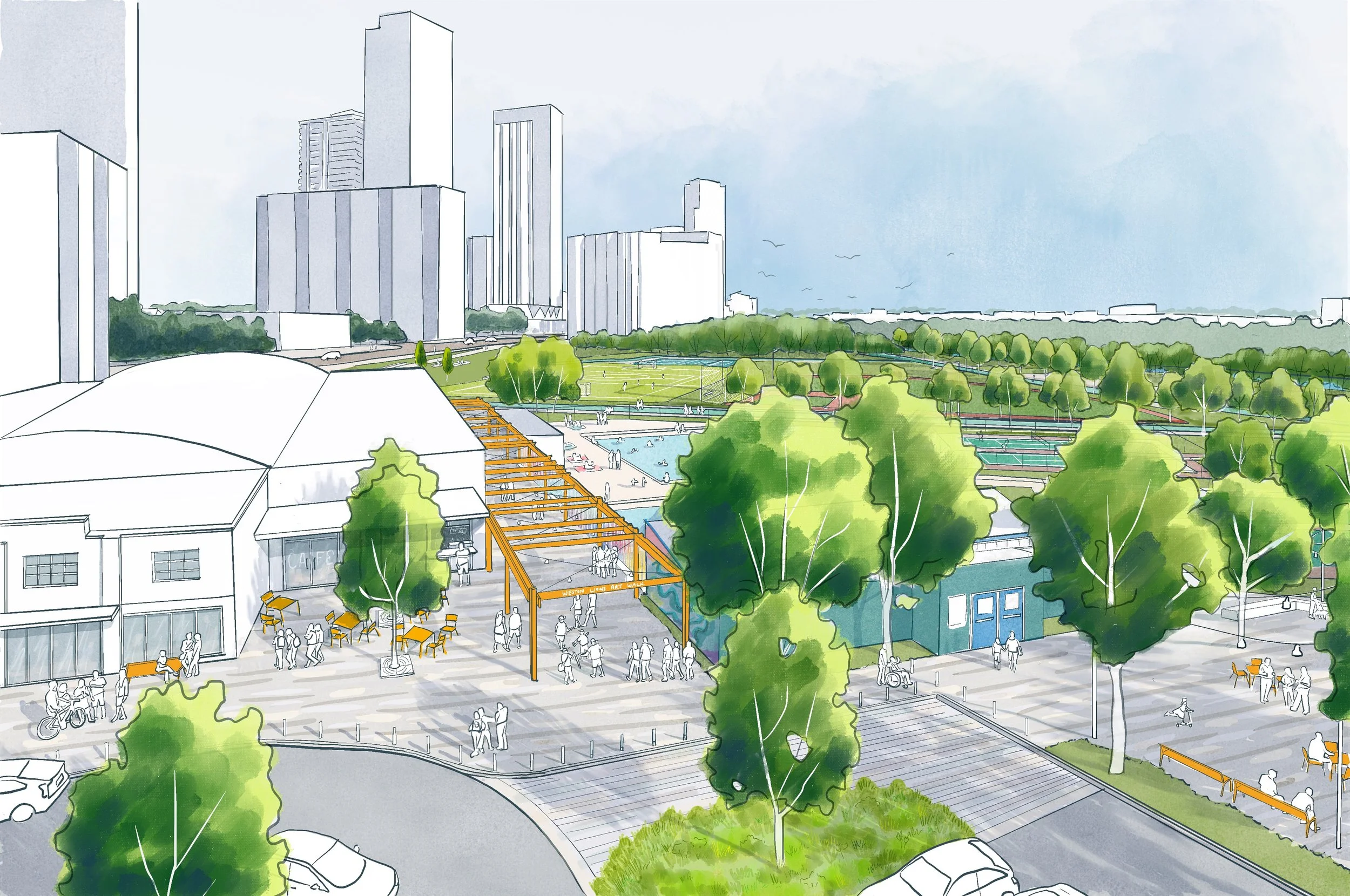 Weston Lions Park and Arena Aerial Landscape Sketch