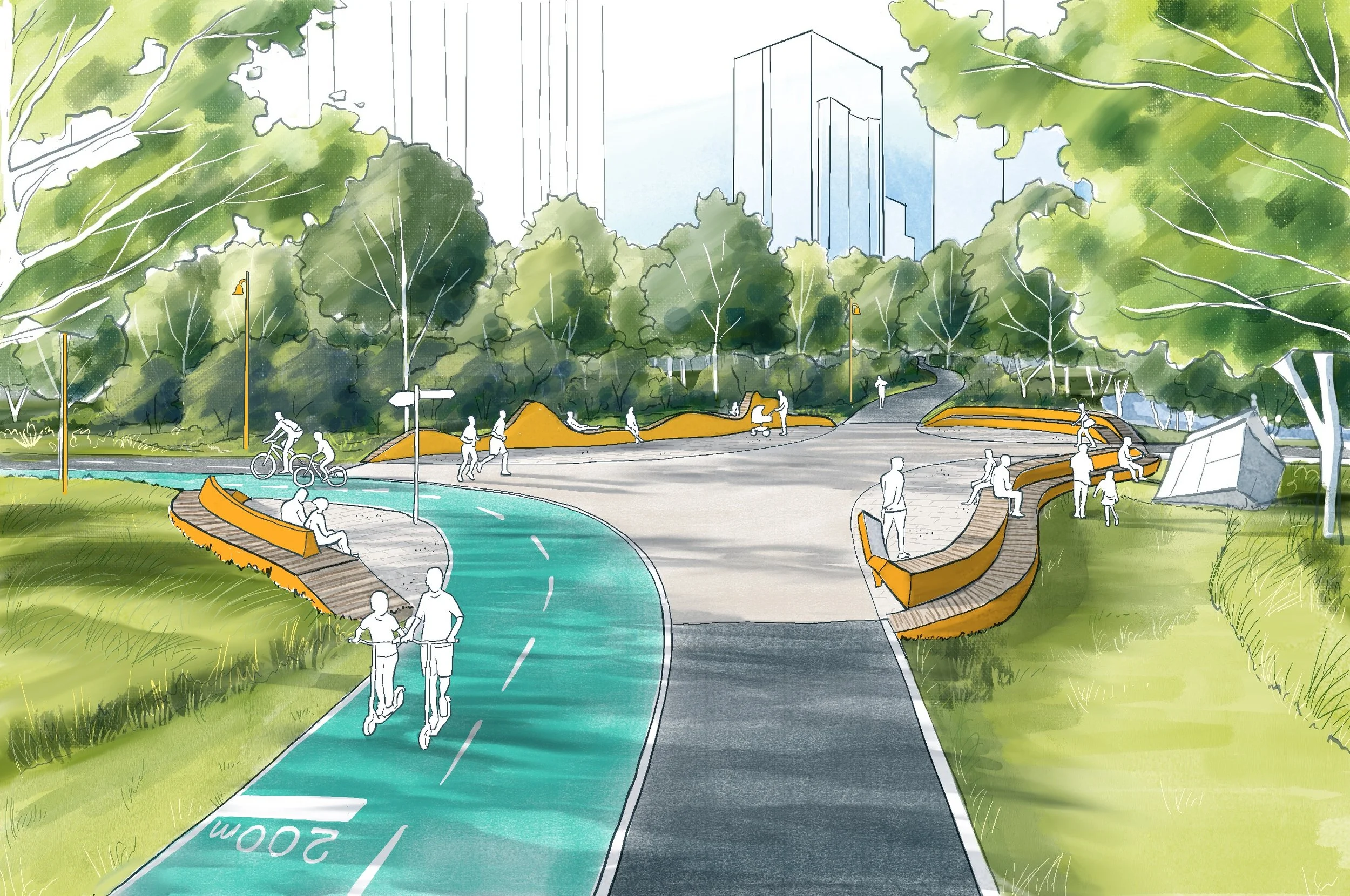 Weston Lions Park Nodes & Path Connections Landscape Sketch