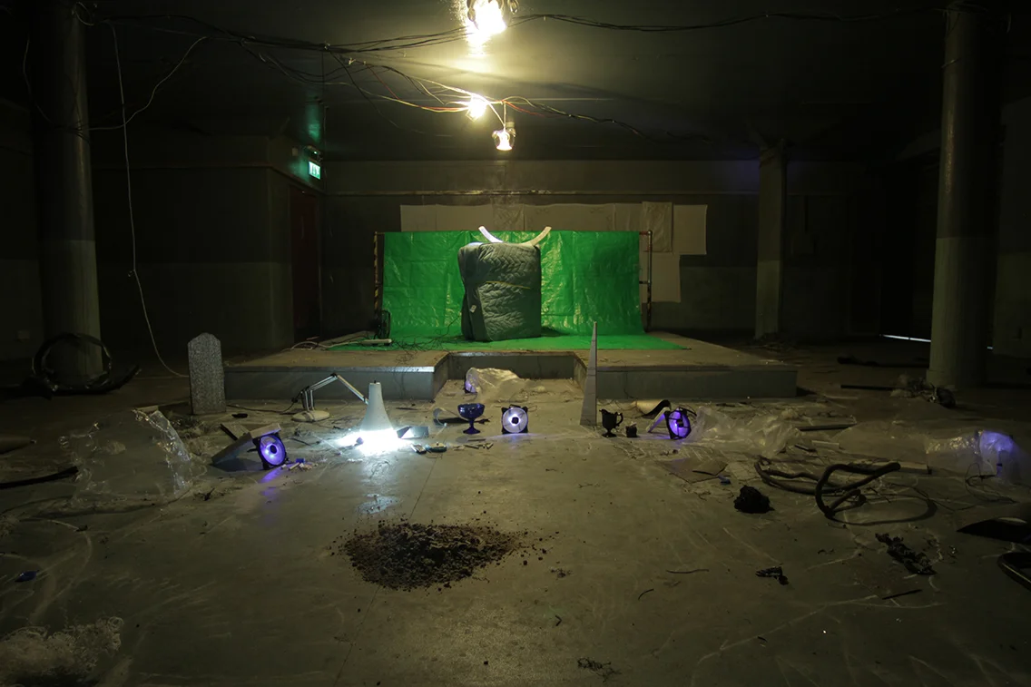 Installation for the Royal College of Art February 2015 + Curators: Olivia Leahy, Alexander Taber, Jane Scarth, Sophia Akram Artists: Bedwyr Williams, ARKA group, Mark Aerial Waller, Silvia Maglioni & Graeme Thomson, Louise Hervé & Chloé Maillet here: ARKA group On Between Again