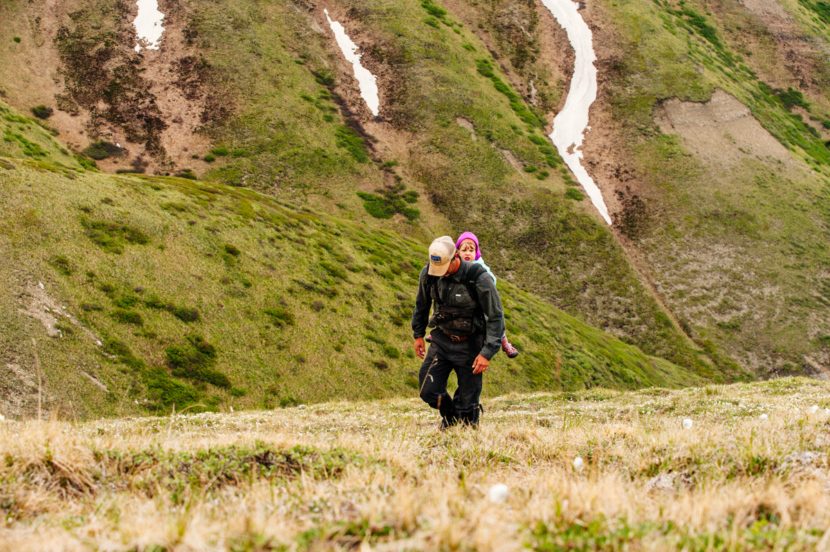 Me carrying Norah on my back during a hike