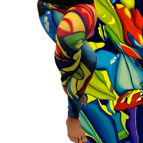 Leggings designed from the painting "Emerging Red" symbolize the energy of Autumn