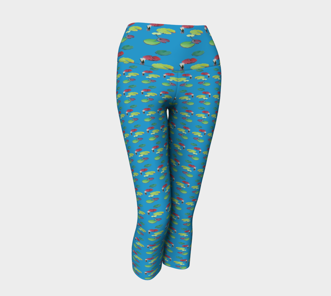 Blue Lily Pattern Yoga Capris