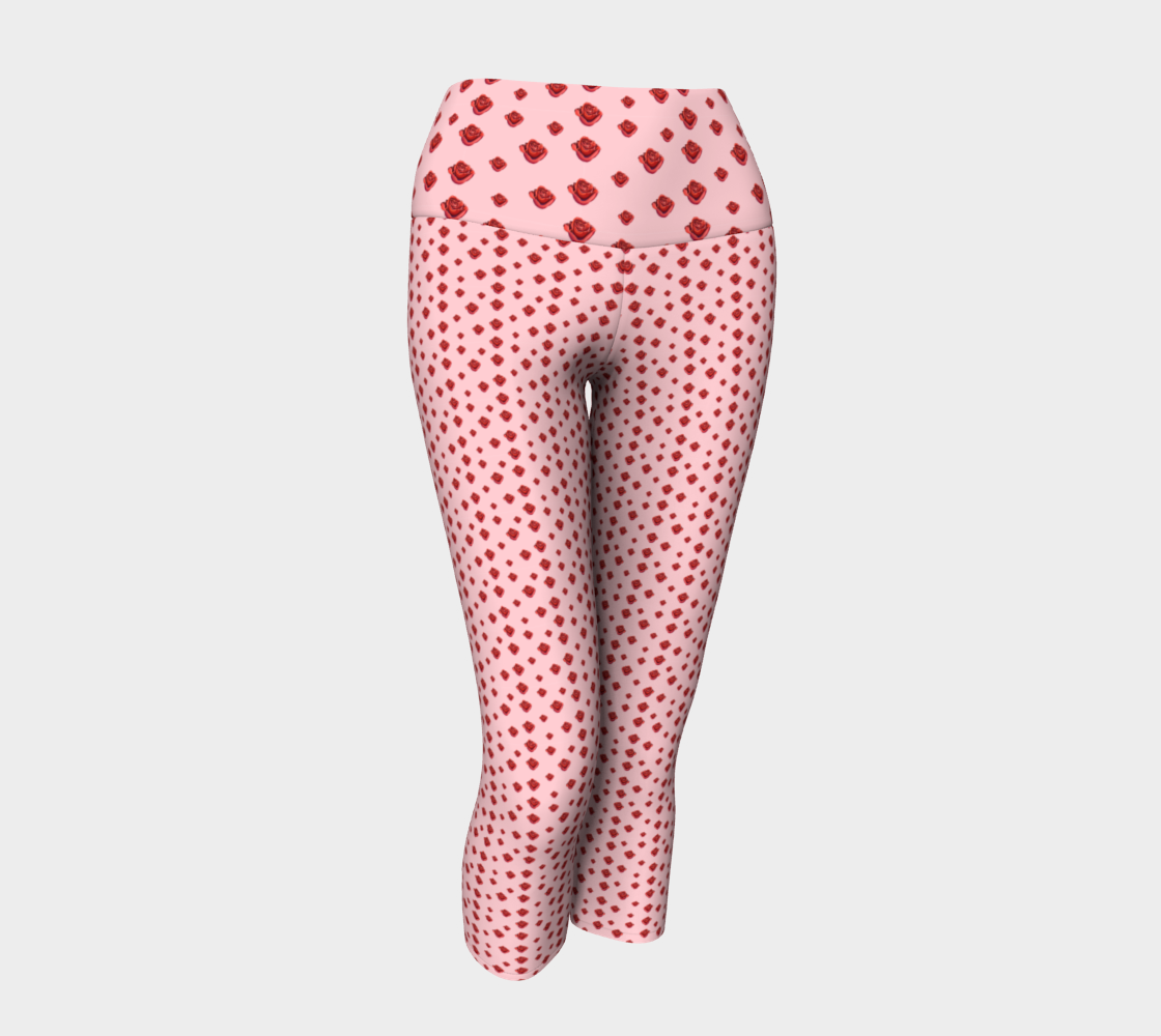 Polka Rose Pattern Yoga Capris