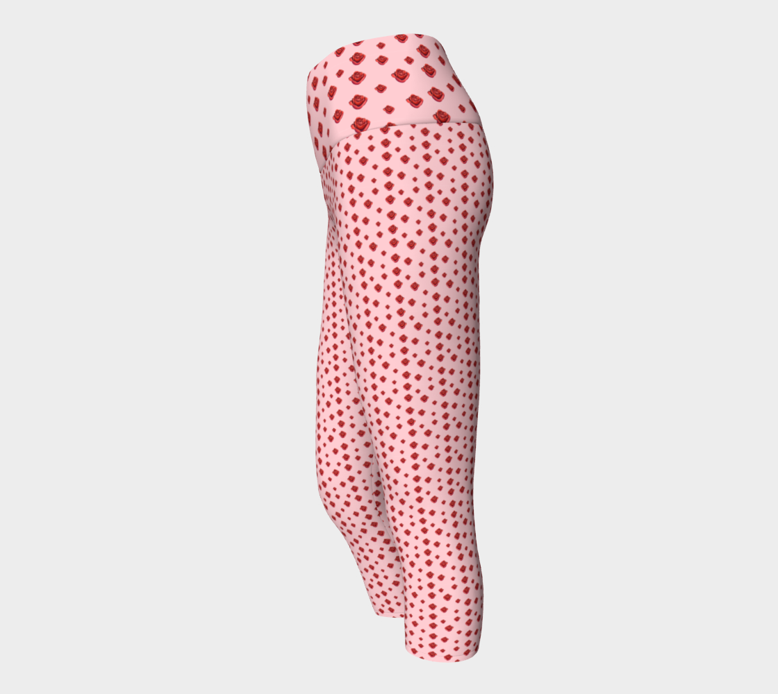Polka Rose Pattern Yoga Capris
