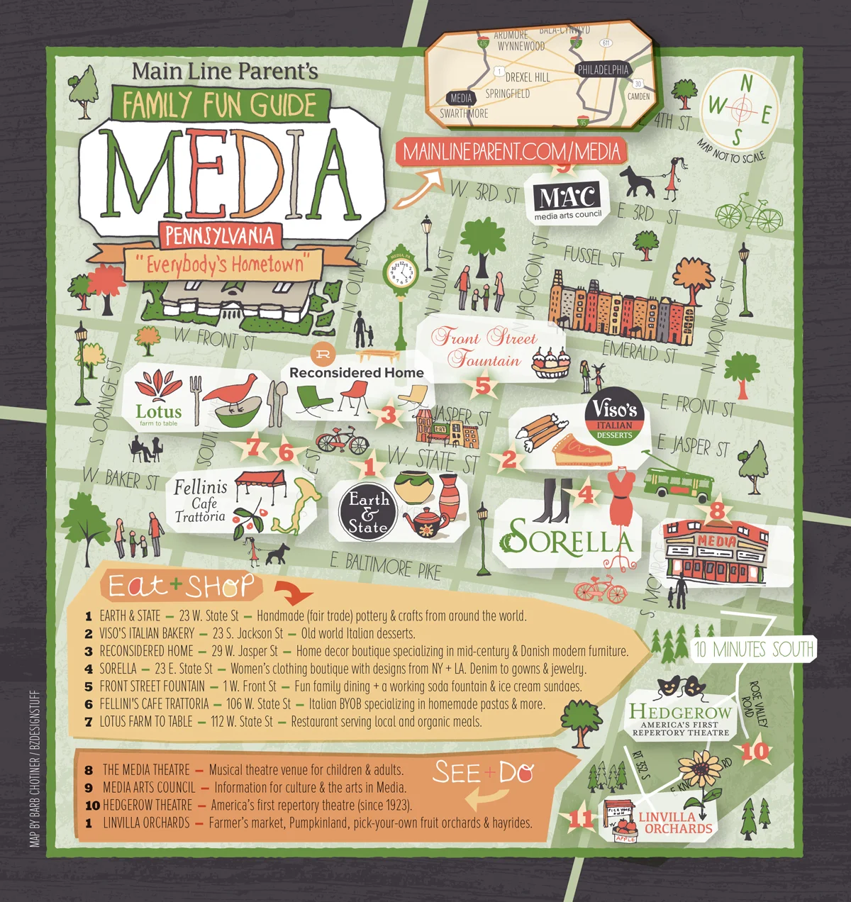 Map of Media, PA for Main Line Parent Magazine | illustrated by Barb Chotiner