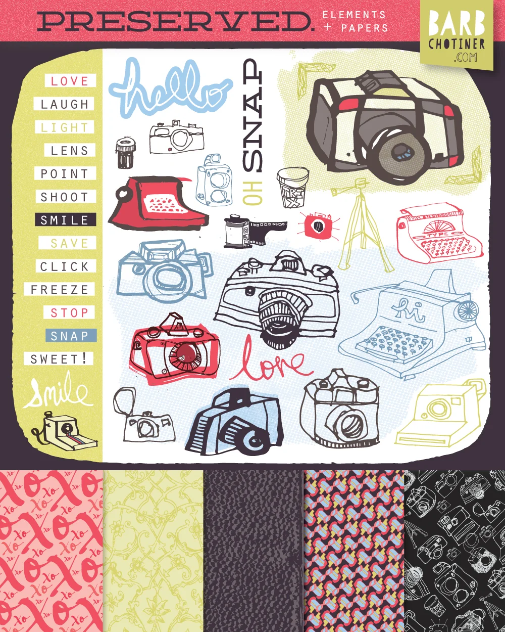 barbara chotiner | art for scrapbook collection - featuring retro camera / typewriter art
