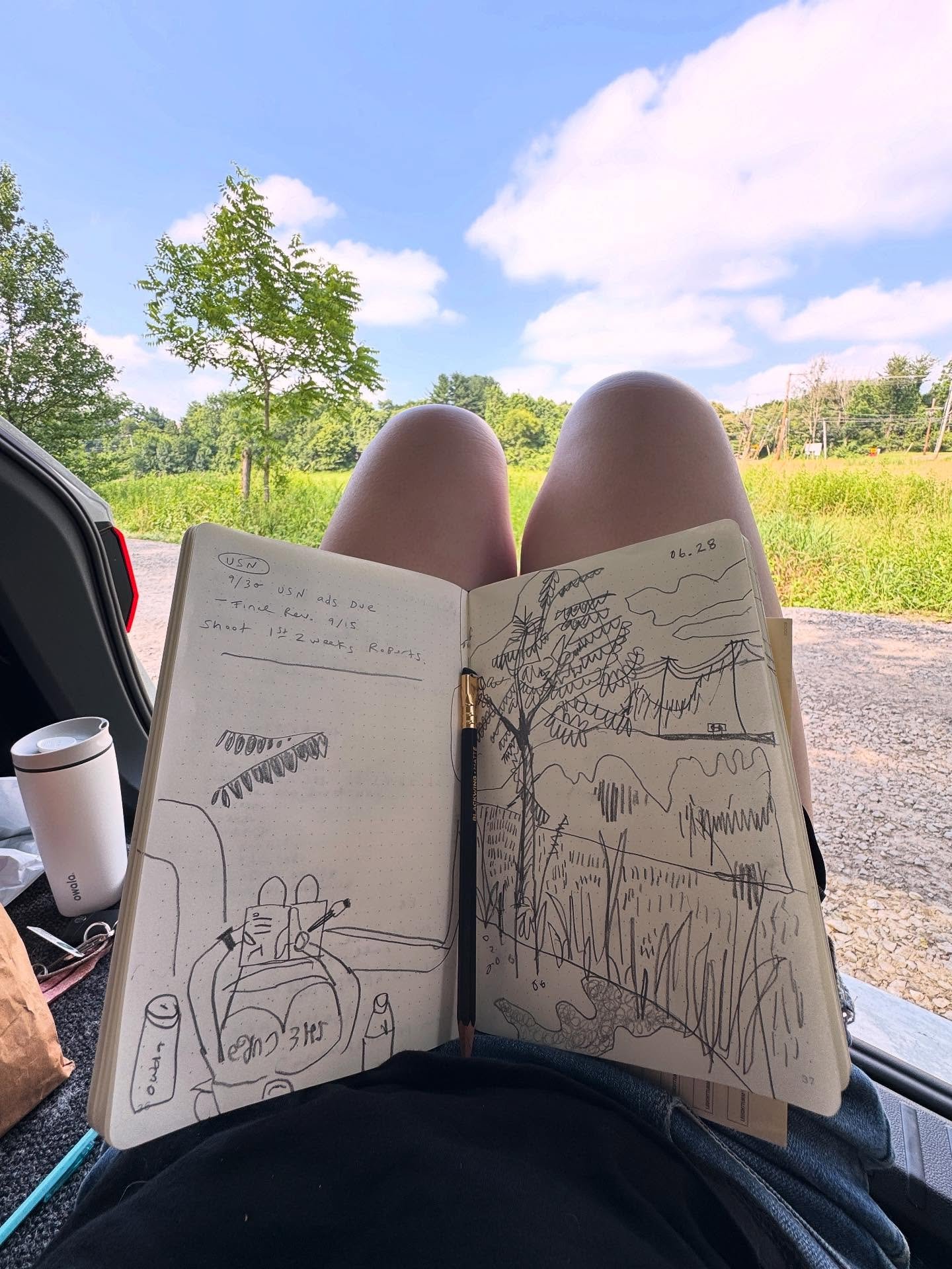 just sitting and drawing in my trunk waiting for the game to start… #soccermom #drawingonthespot #blackwing #leuchitturm1917 #godelco #westchester #itshot #drawmore #sketchbook #saturday