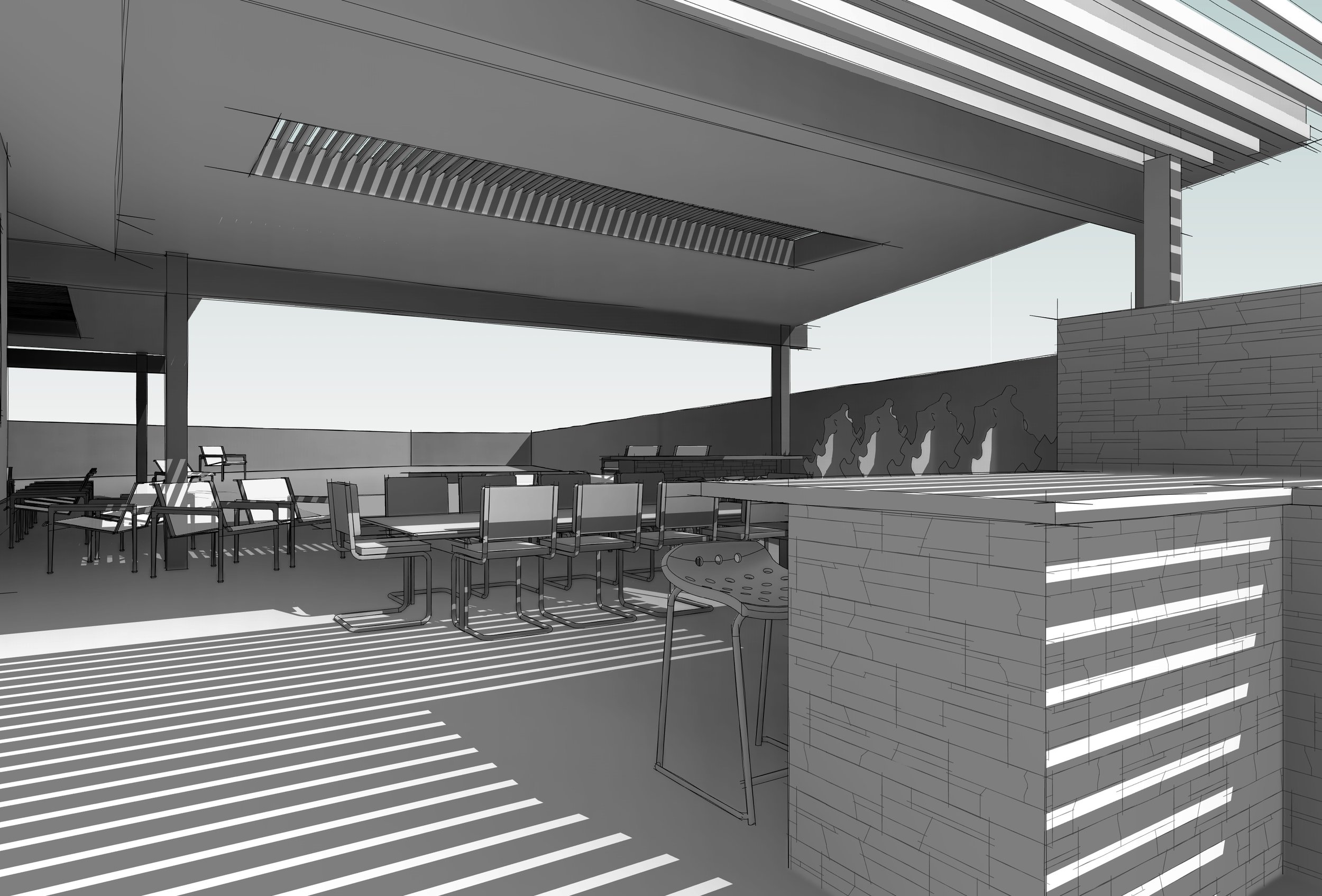 Looking over BBQ peninsula toward Dining Area