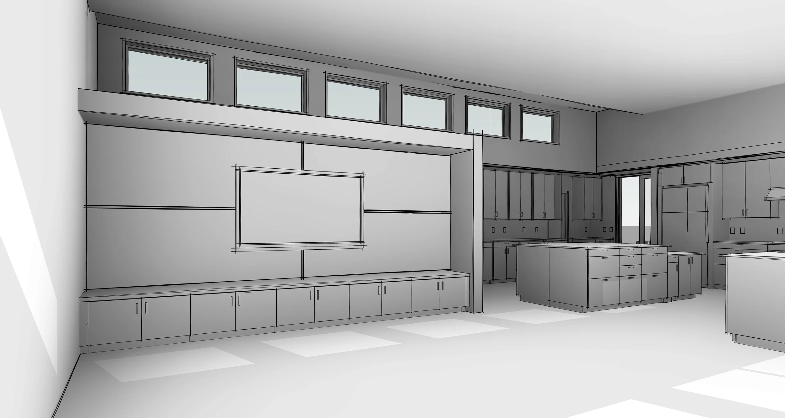 3M Model of the Media Wall-Looking towards Kitchen