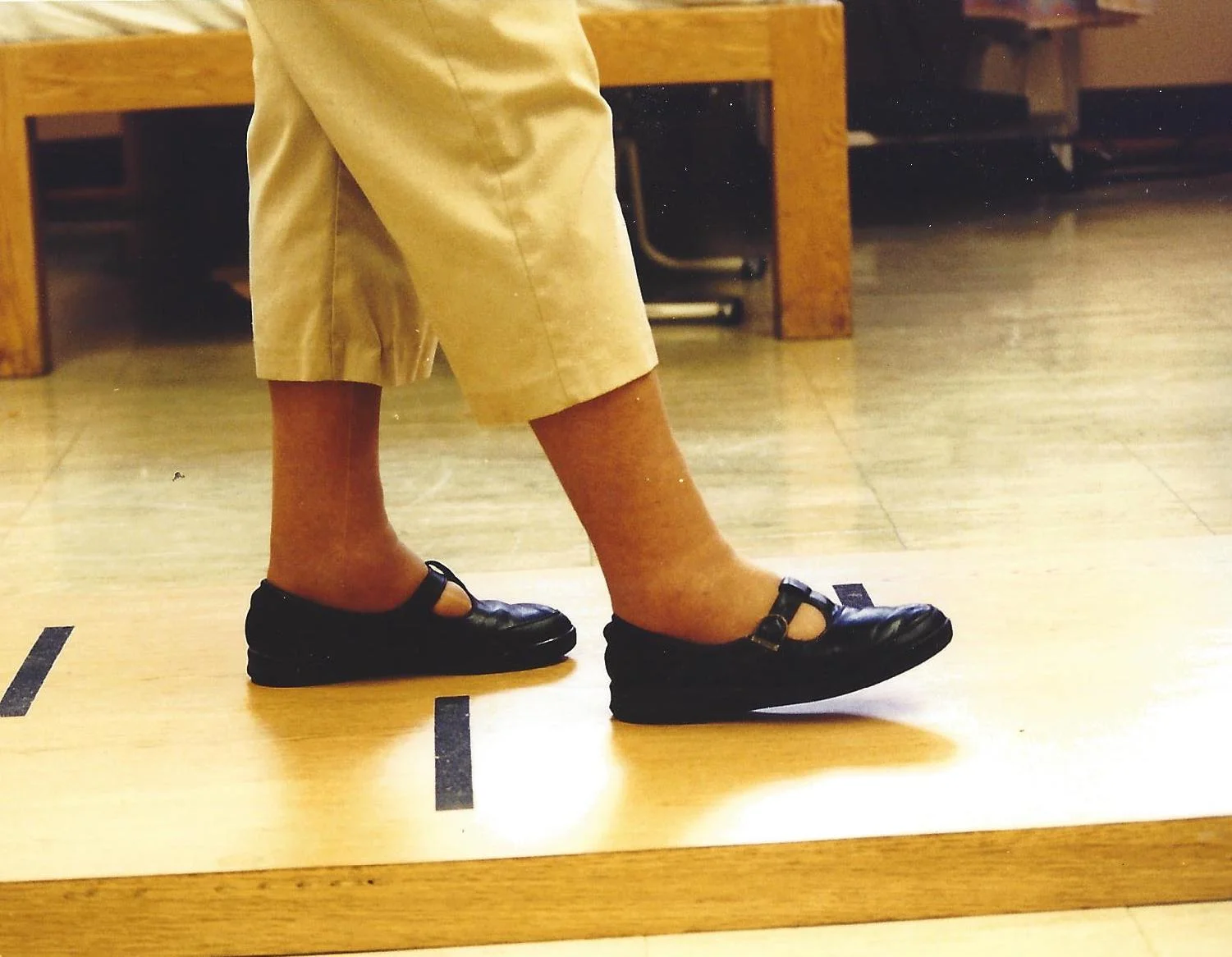 Roll the foot forward onto the outer-ball and then inner-ball in quick succession.