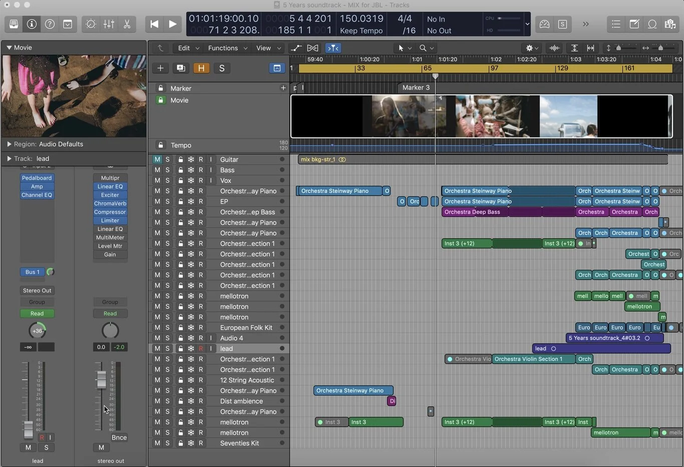 Logic Pro X project window.