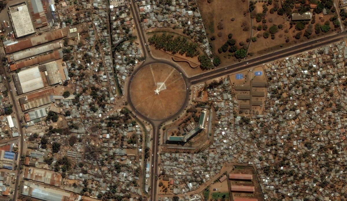 aerial view of maputo. the star is a national monument that serves as a burial s