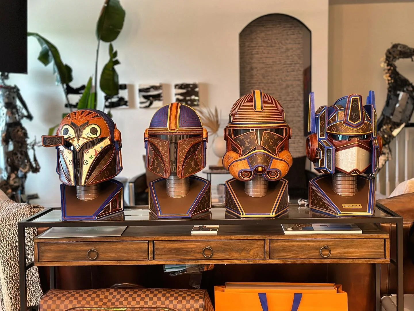 My current view of work on display in my home. Can you name any of them? #gabrieldishaw #upcycled #starwarsart